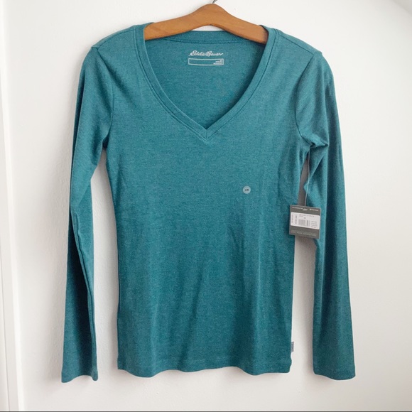 Eddie Bauer Favorite Long-Sleeve V-Neck Tee T-Shirt Dark Teal Size XS - Picture 3 of 8